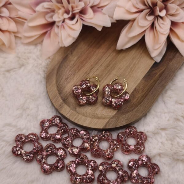 Pampilles Pailletées Fleurs-Donuts — Rose/Or