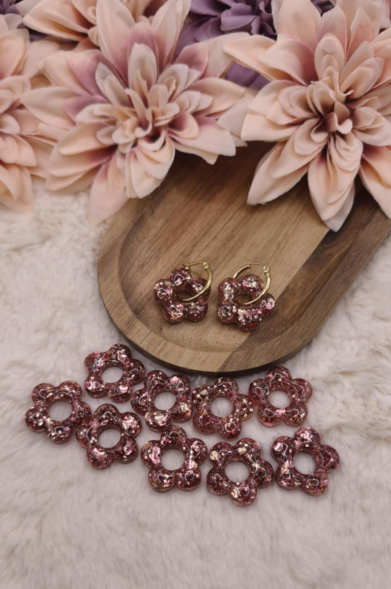 Pampilles Pailletées Fleurs-Donuts — Rose/Or