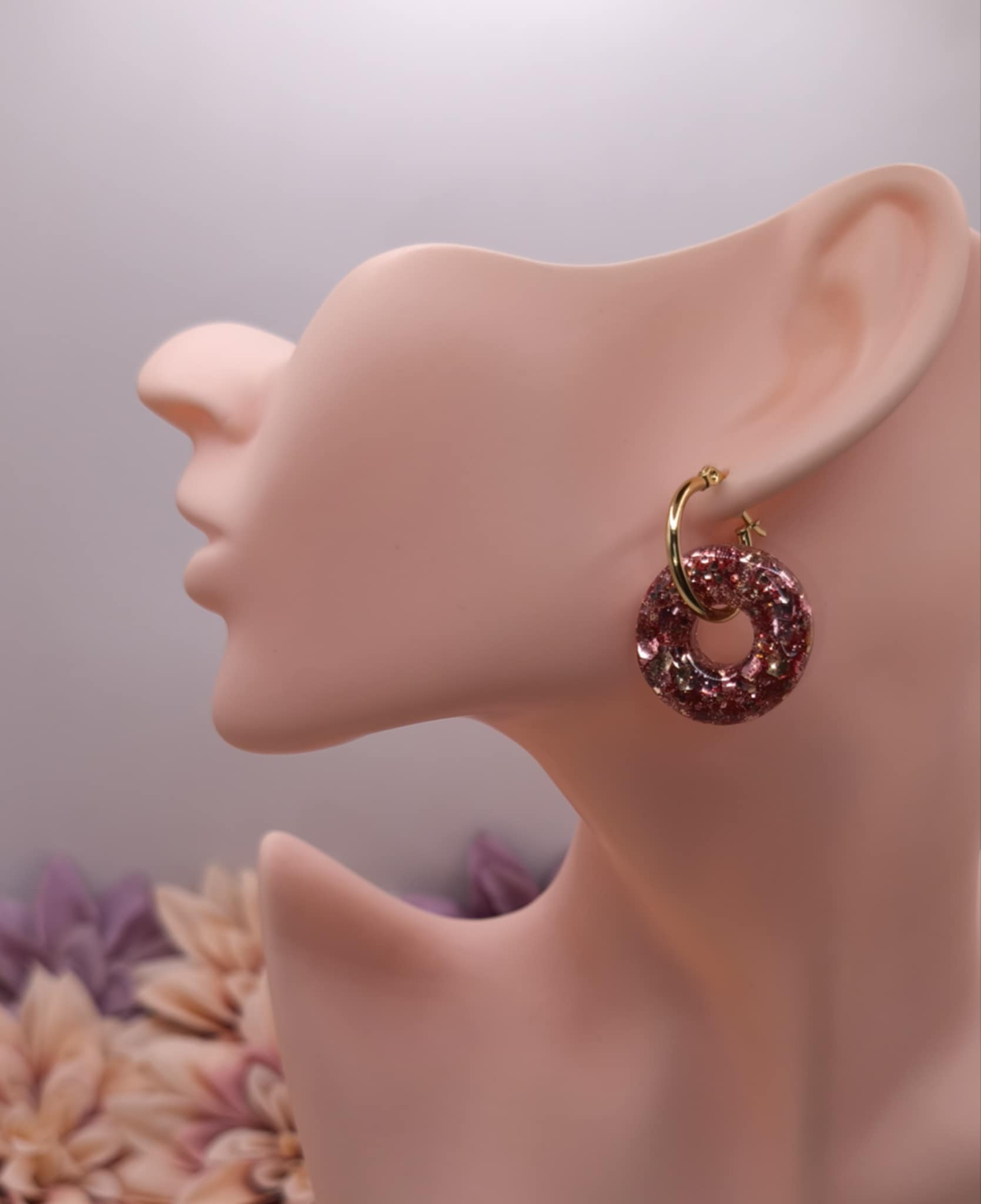 Pampilles Pailletées Fleurs-Donuts — Rose/Or – Image 4