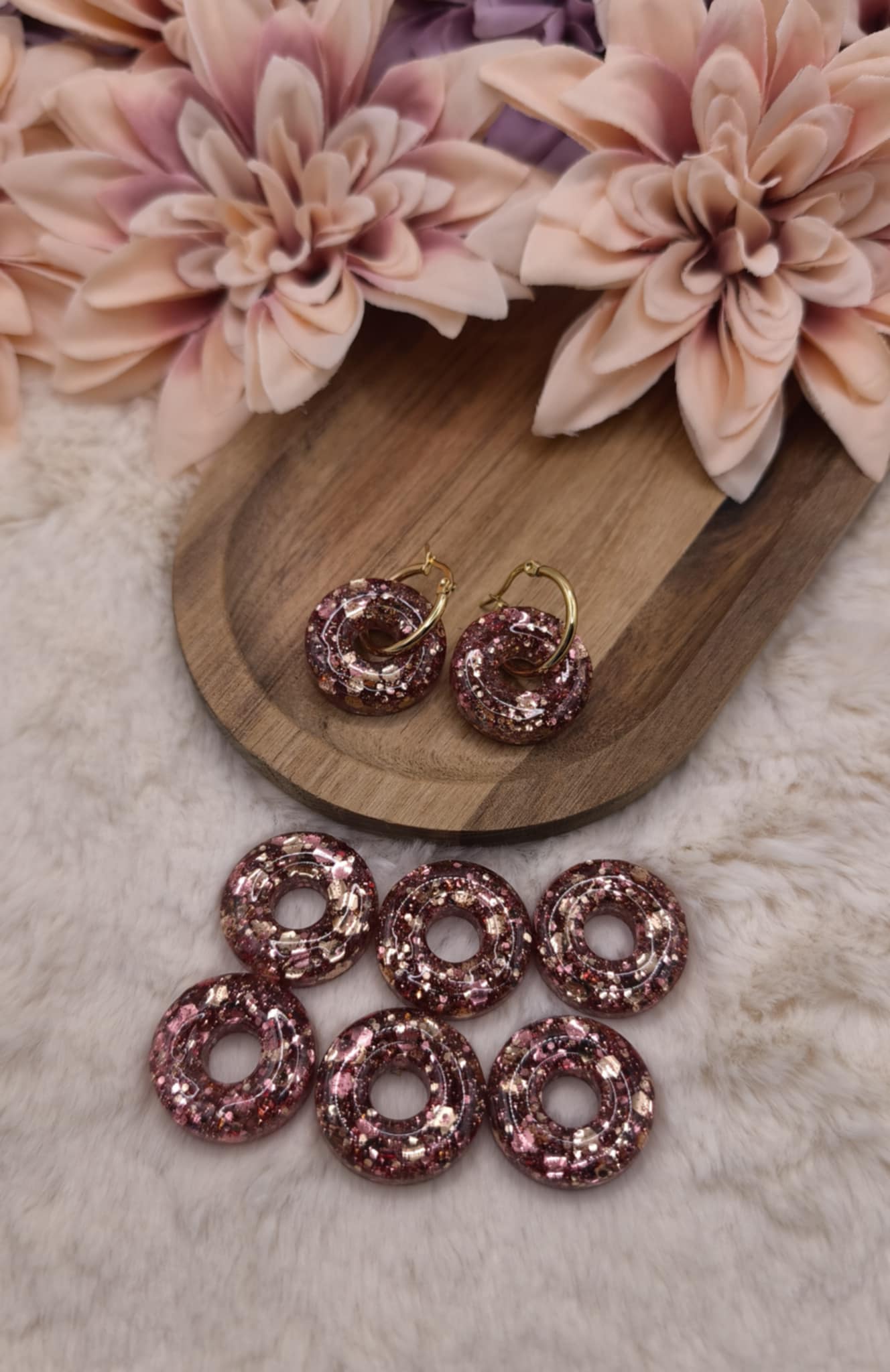 Pampilles Pailletées Fleurs-Donuts — Rose/Or – Image 2