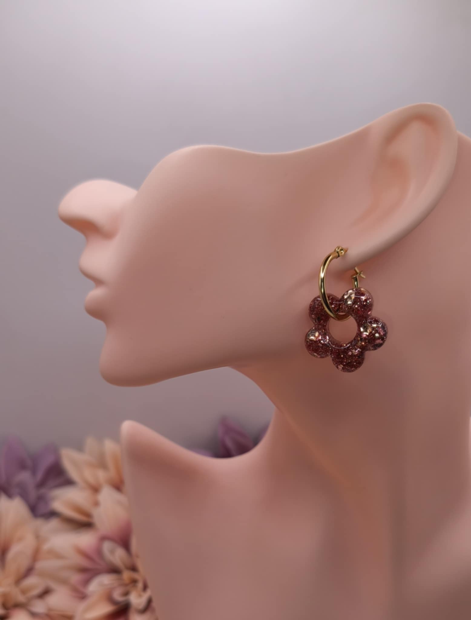 Pampilles Pailletées Fleurs-Donuts — Rose/Or – Image 3