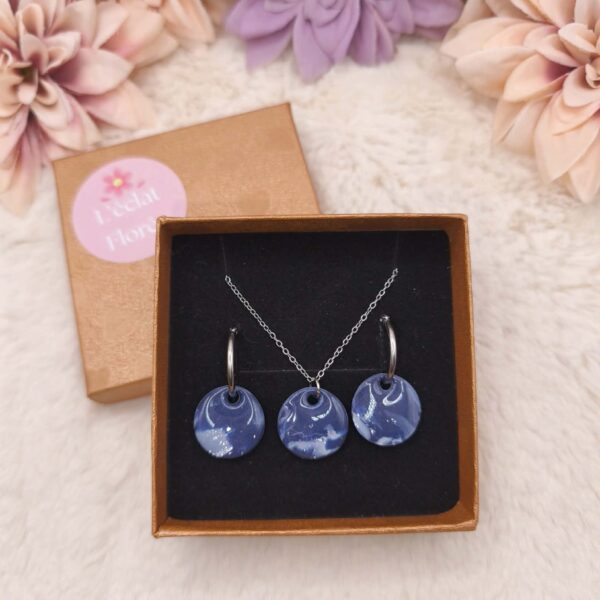 Parure Ronds – Bleu Nuit & Paillettes Argentées🌌