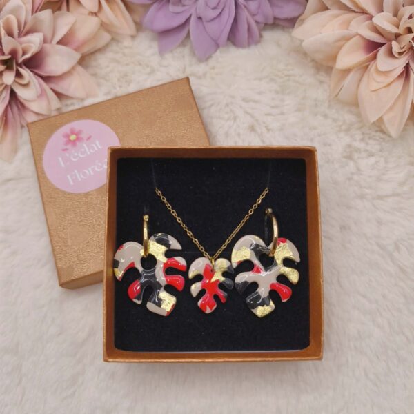 Parure Sanéa – Noir, Beige, Rouge, Or