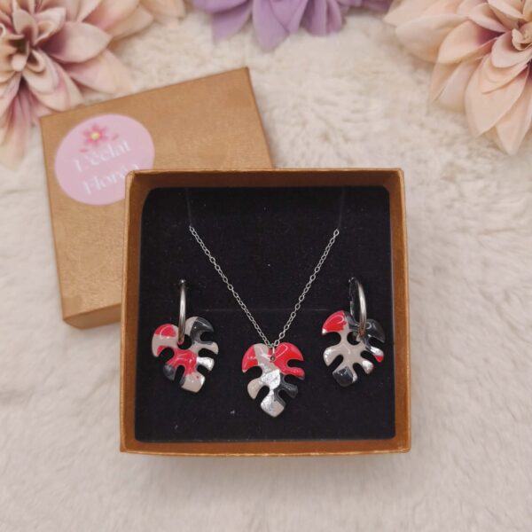 Parure Sanéa – Noir, Beige, Rouge, Argent